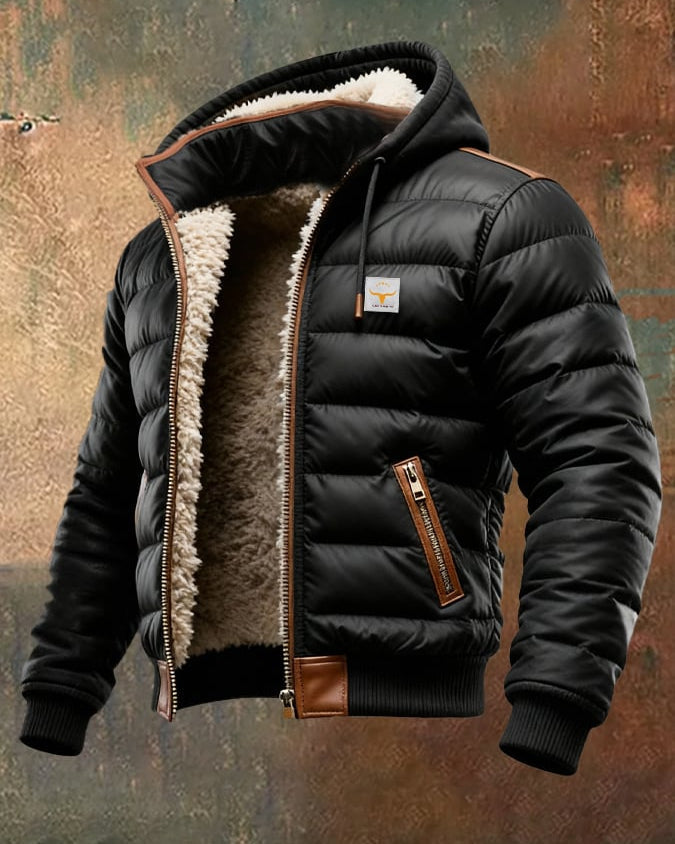 Josef - Giacca invernale trapuntata nera Sherpa