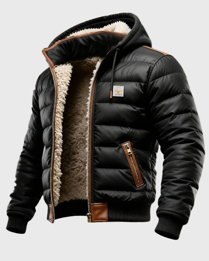 Josef - Giacca invernale trapuntata nera Sherpa