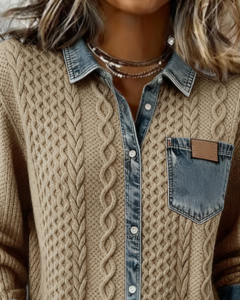 Sonia | Camicia a maniche lunghe con dettagli in denim