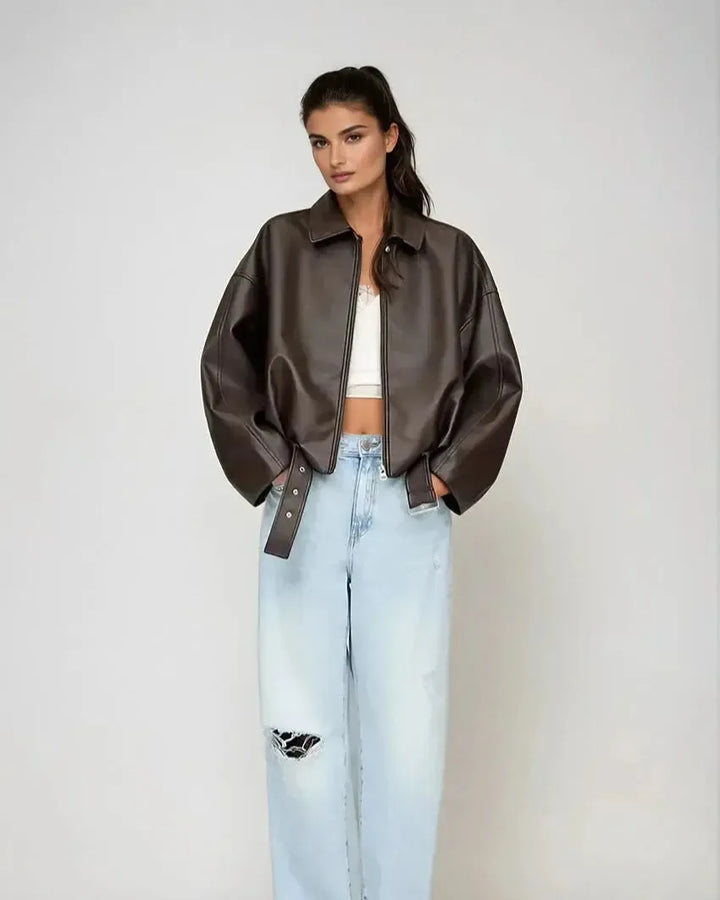 Arvella – Giacca in pelle vegana con cintura