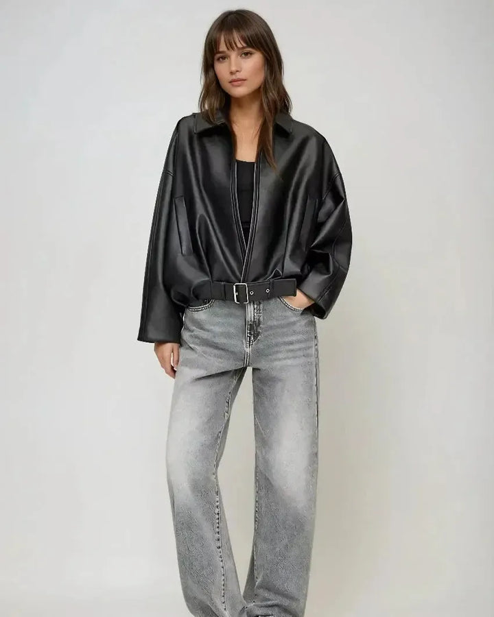 Arvella – Giacca in pelle vegana con cintura