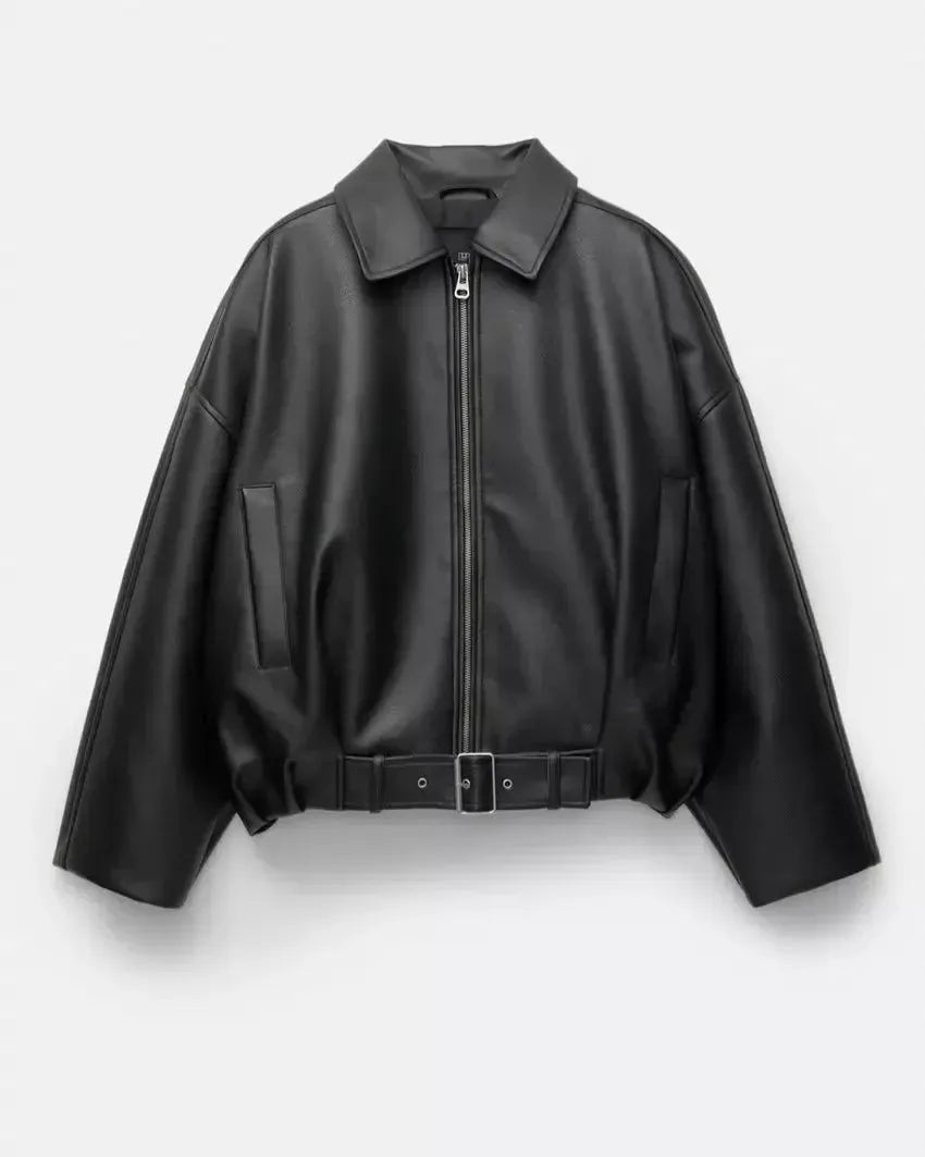 Arvella – Giacca in pelle vegana con cintura