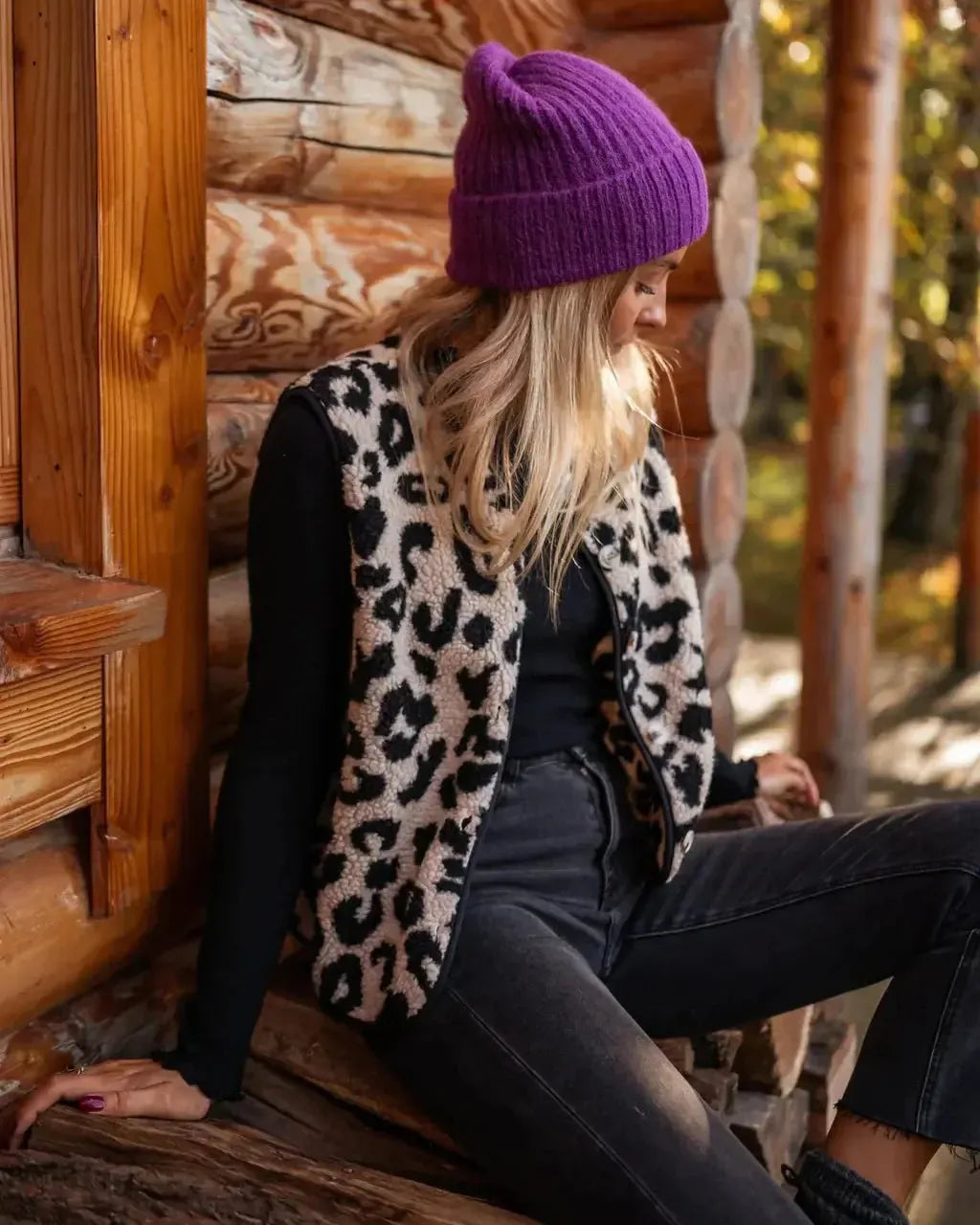 Astrid - Gilet in Maglia con Stampa Leopardo