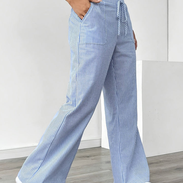 Sunnyi - Pantaloni Casual a Righe Con Gamba Larga