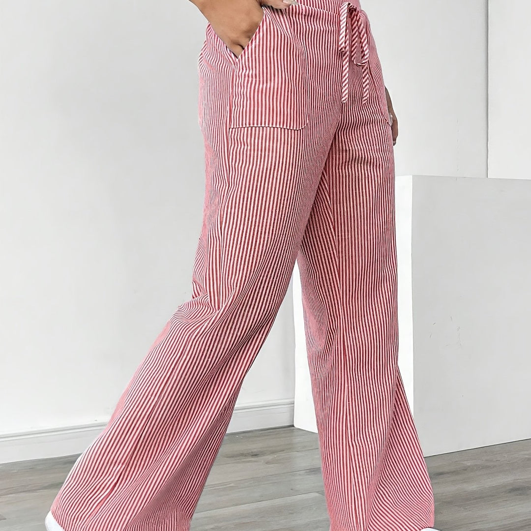 Sunnyi - Pantaloni Casual a Righe Con Gamba Larga