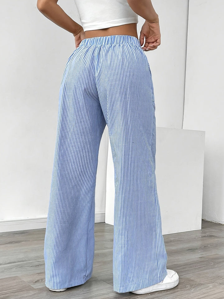 Sunnyi - Pantaloni Casual a Righe Con Gamba Larga