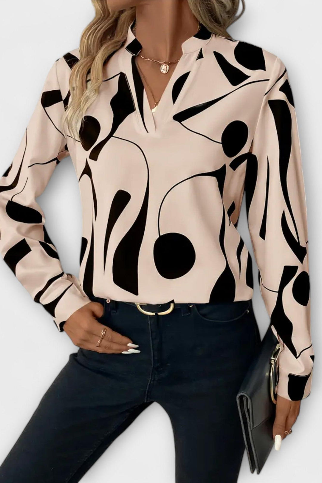 Joana - Blusa elegante a maniche lunghe con scollatura a V