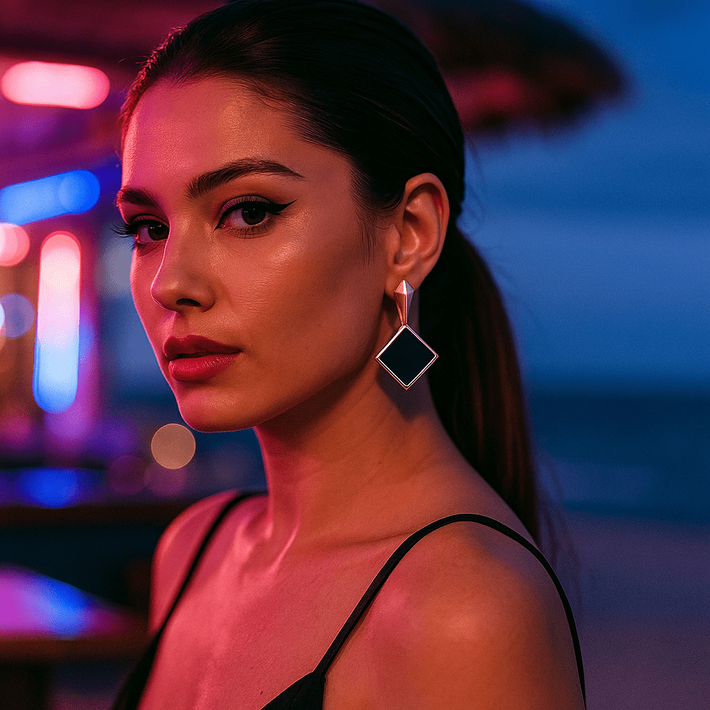 Orecchini con gemme nere quadrate