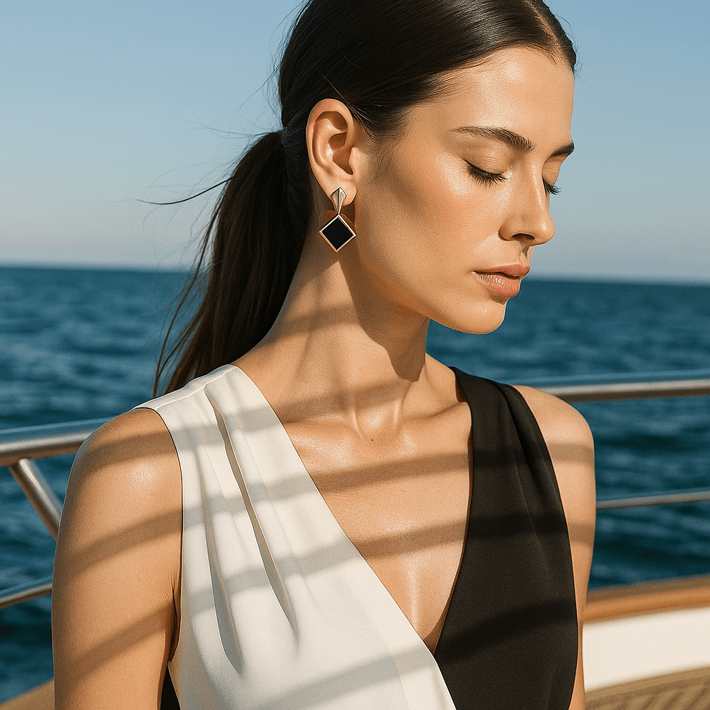 Orecchini con gemme nere quadrate