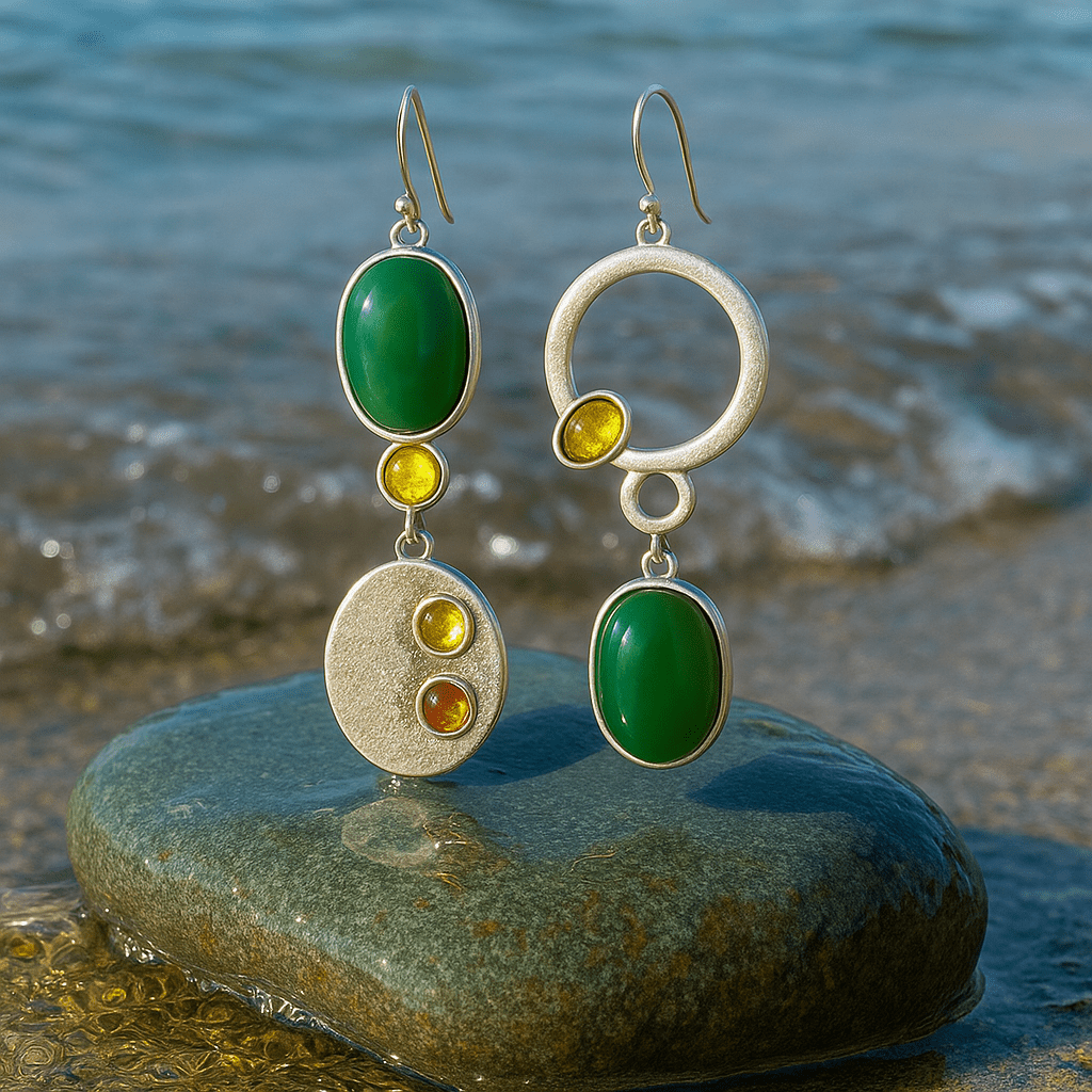 Orecchini con gocce e design asimmetrico