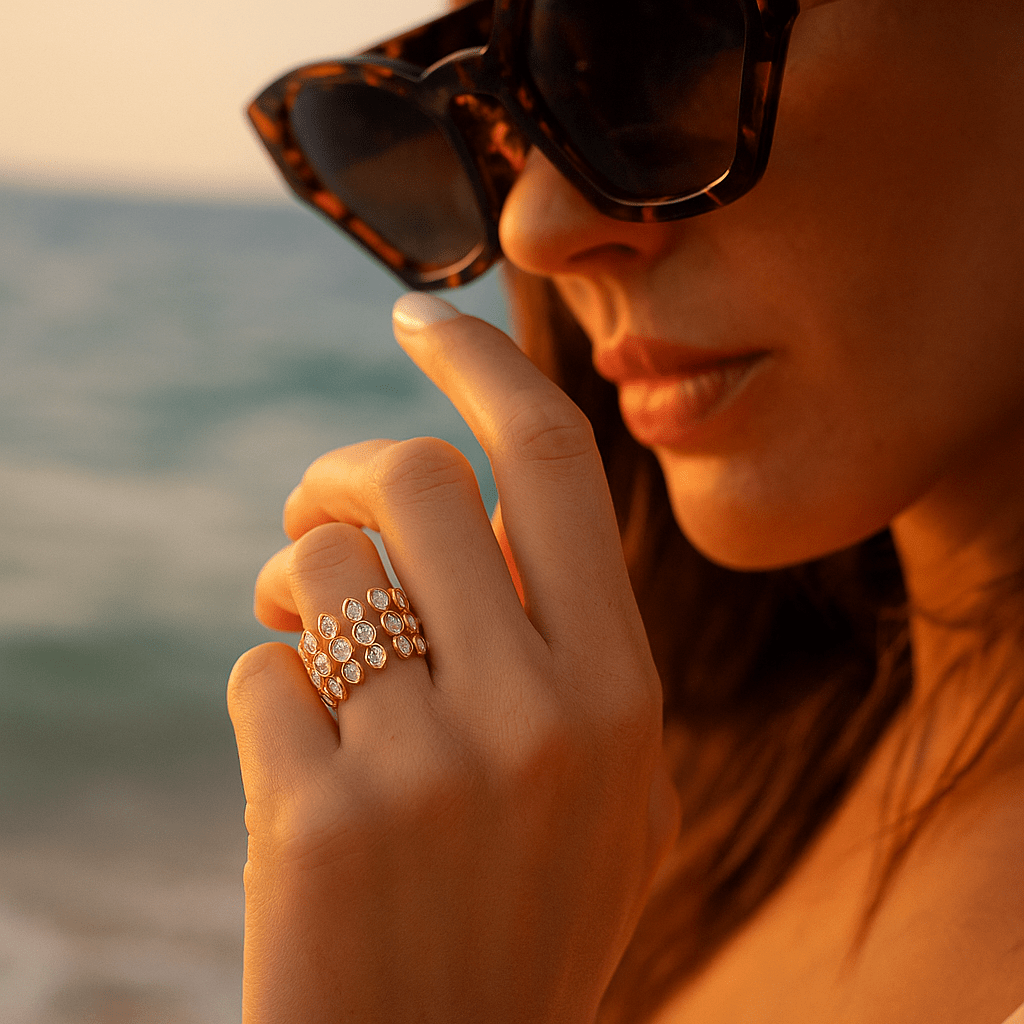 Gioiello mattutino con gemme lucenti