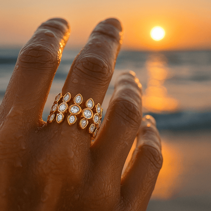 Gioiello mattutino con gemme lucenti